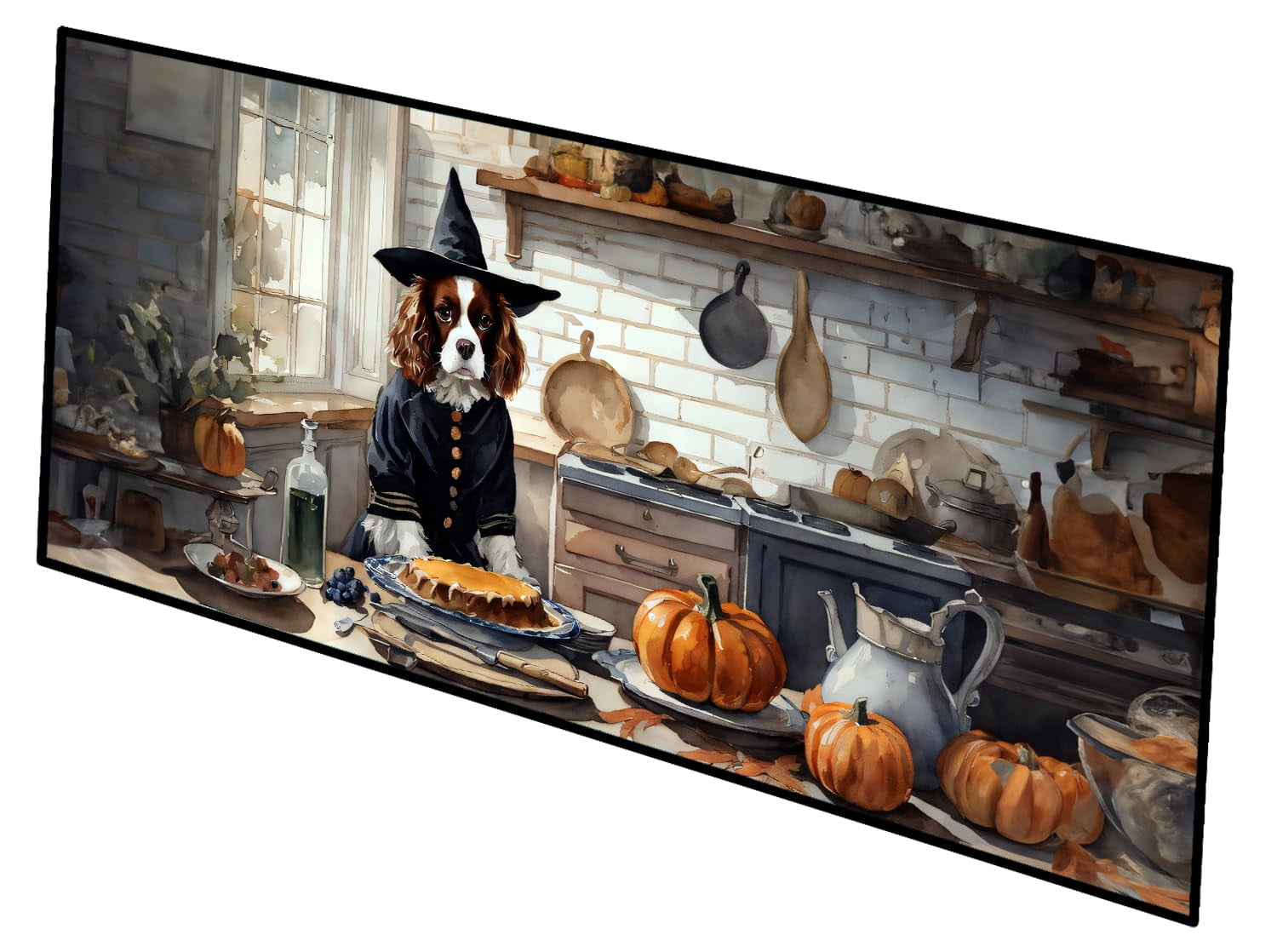 Caroline's Treasures Cavalier Spaniel Fall Kitchen Pumpkins Runner Mat 28x58 Front Door Mat Indoor Outdoor Rugs for Entryway Hallway Foyer Non Slip Washable Wide Doormat