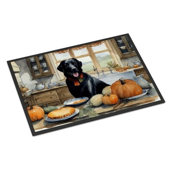 Carolines Treasures DAC1786MAT 18 x 27 in. Unisex Black Lab Fall Kitchen Pumpkins Doormat