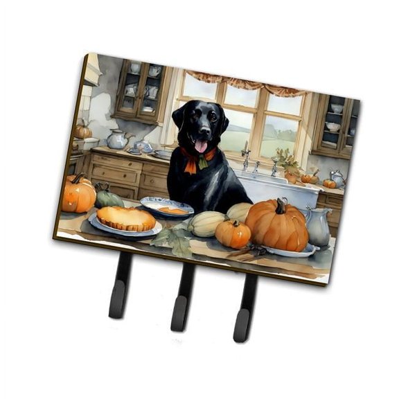 Black Lab Fall Kitchen Pumpkins Leash or Key Holder 6 in x 9 in