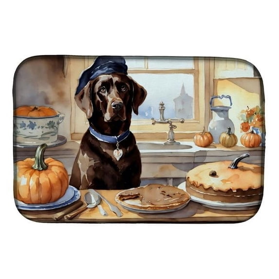 Carolines Treasures DAC1789DDM 21 x 14 in. Unisex Chocolate Lab Fall Kitchen Pumpkins Dish Drying Mat