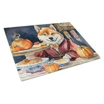 Carolines Treasures DAC1814LCB 15 x 12 in. Unisex Shiba Inu Fall Kitchen Pumpkins Glass Cutting Board - Large