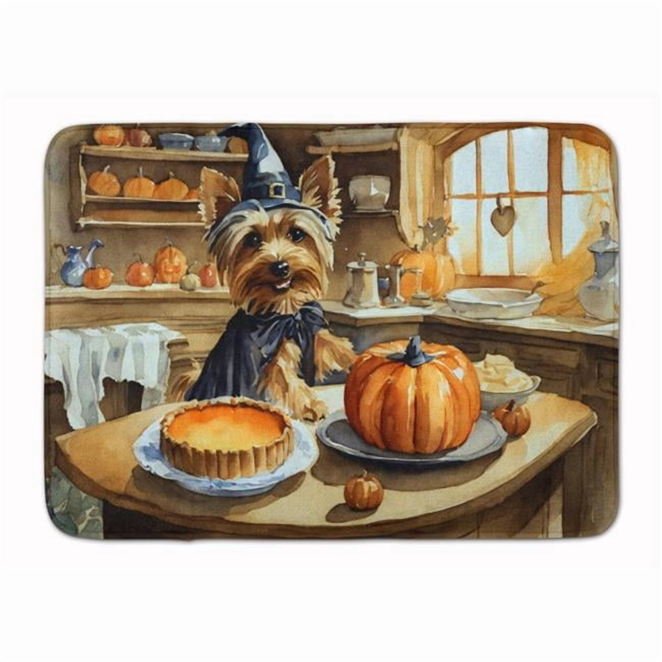 Carolines Treasures DAC1818RUG 19 x 27 in. Unisex Silky Terrier Fall Kitchen Pumpkins Memory Foam Kitchen Mat
