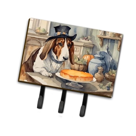 Basset Hound Fall Kitchen Pumpkins Leash or Key Holder 6 in x 9 in