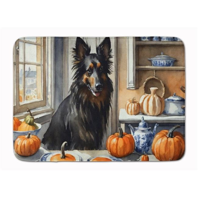 Carolines Treasures DAC1828RUG 19 x 27 in. Unisex Belgian Sheepdog Fall Kitchen Pumpkins Memory Foam Kitchen Mat