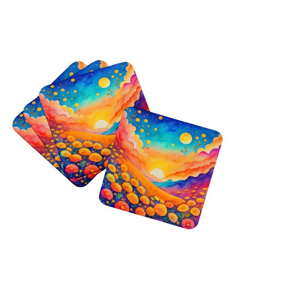 Colorful Marigolds Foam Coaster Set of 4 3.5 in x 3.5 in