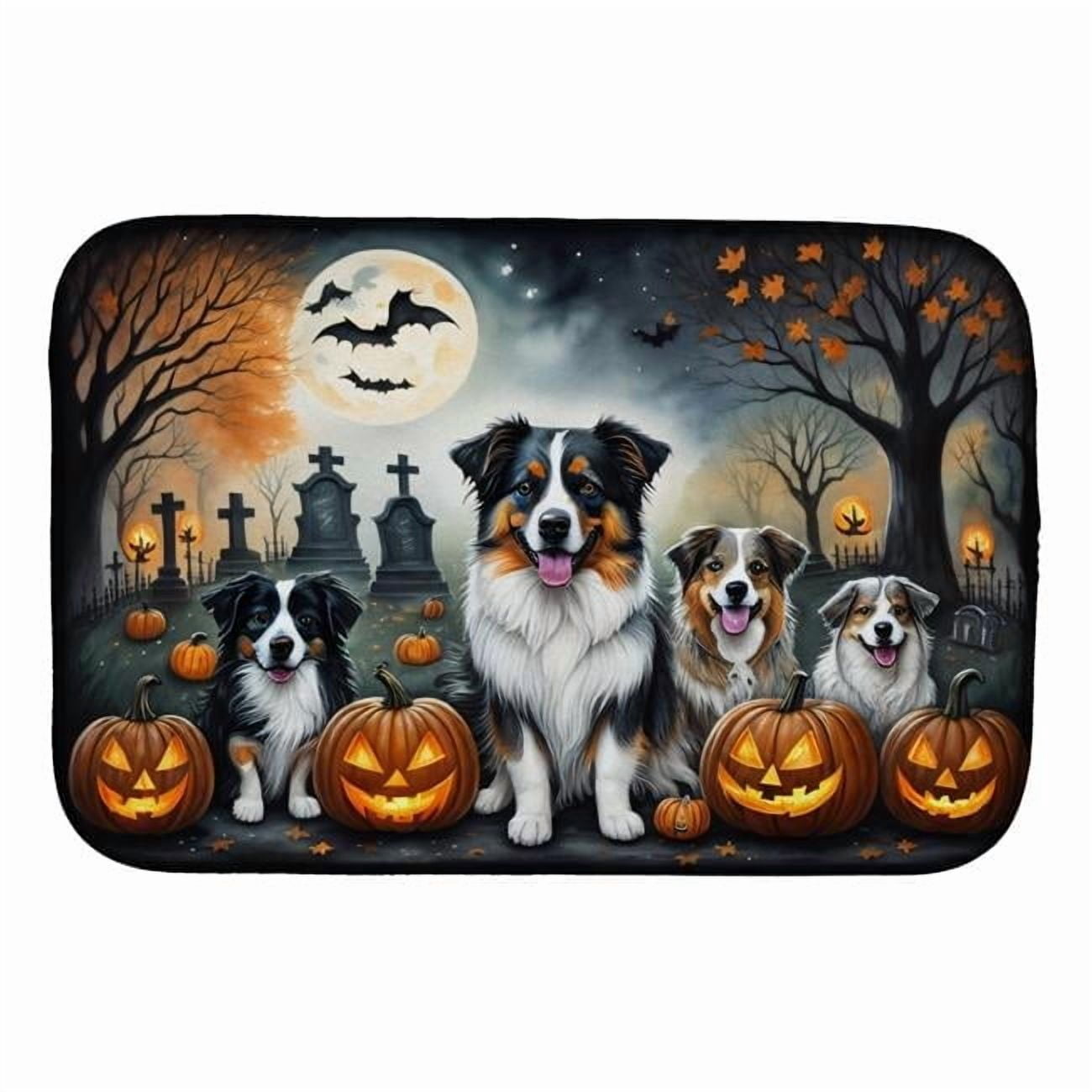 Australian Shepherd Spooky Halloween Dish Drying Mat 14 in x 21 in
