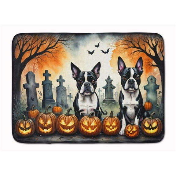 Carolines Treasures DAC2023RUG 19 x 27 in. Unisex Boston Terrier Spooky Halloween Memory Foam Kitchen Mat