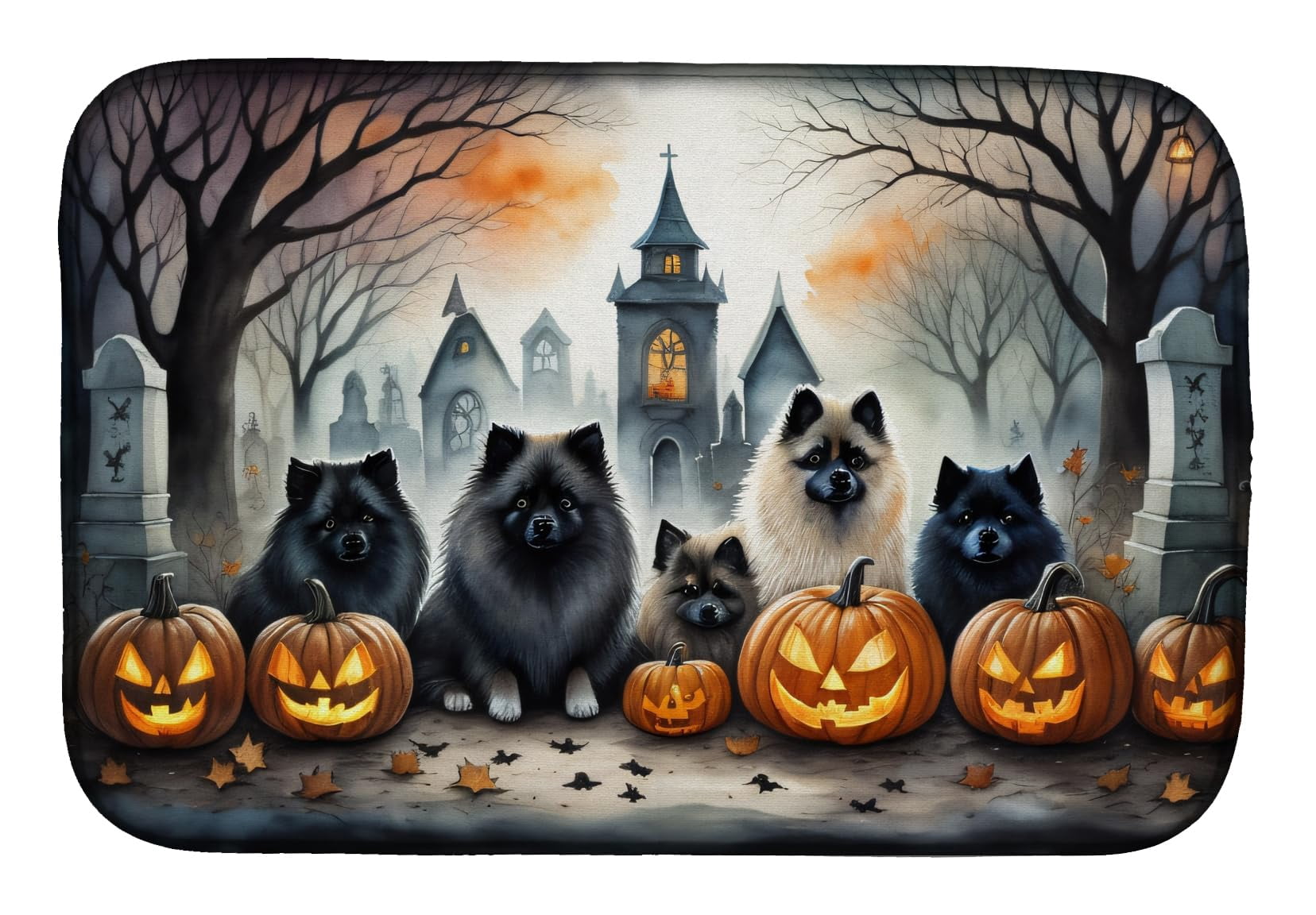 Keeshond Spooky Halloween Dish Drying Mat 14 in x 21 in