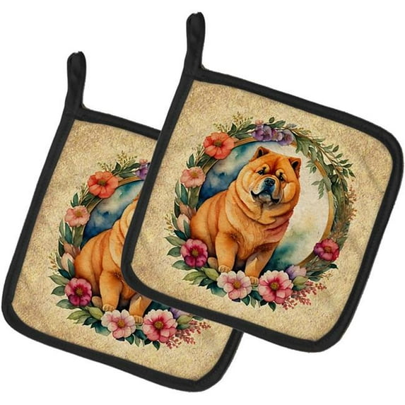 Carolines Treasures DAC2119PTHD 0.3 x 7.5 x 7.5 in. Chow Chow & Flowers Pot Holders, Set of 2