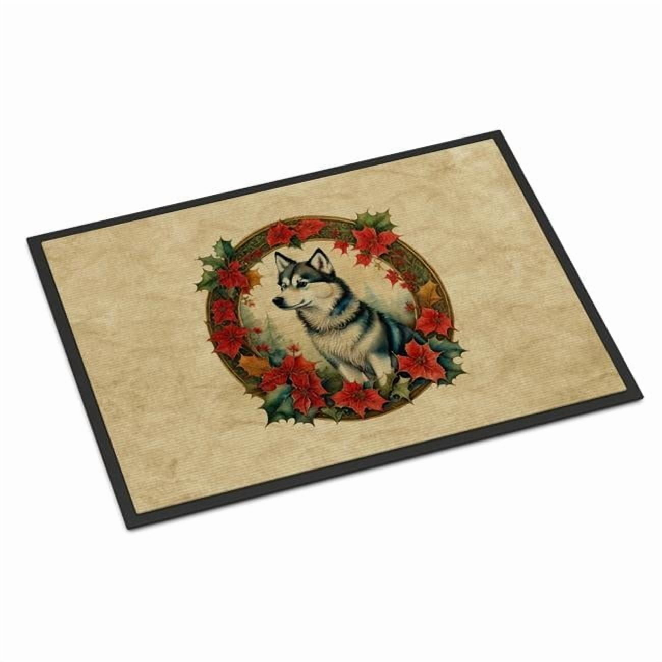 Carolines Treasures DAC2298MAT 18 x 27 in. Unisex Alaskan Klee Kai Christmas Flowers Doormat