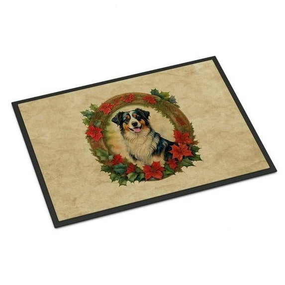 Carolines Treasures DAC2309MAT 18 x 27 in. Unisex Australian Shepherd Christmas Flowers Doormat