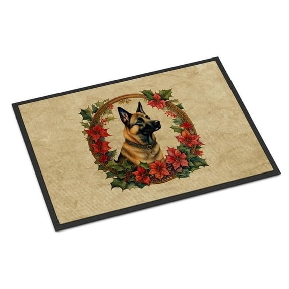 Carolines Treasures DAC2316JMAT 24 x 36 in. Unisex Belgian Malinois Christmas Flowers Doormat