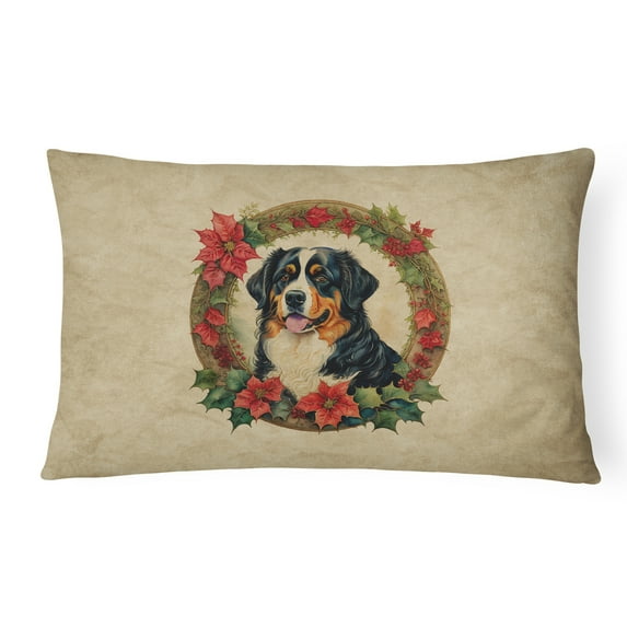 Bernese Mountain Dog Christmas Flowers Throw Pillow 12 in x 16 in