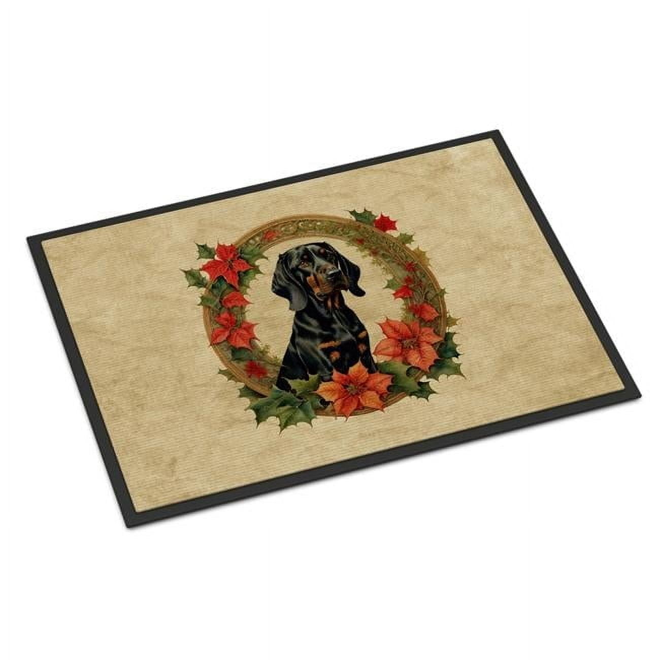 Black and Tan Coonhound Christmas Flowers Doormat 27 in x 18 in
