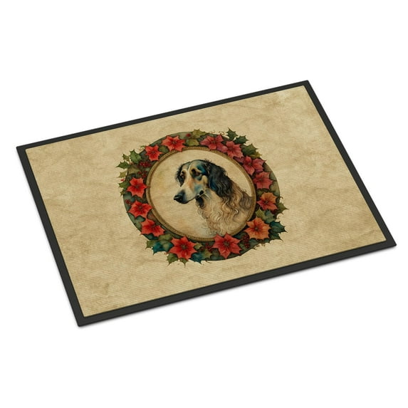 Borzoi Christmas Flowers Doormat 36 in x 24 in