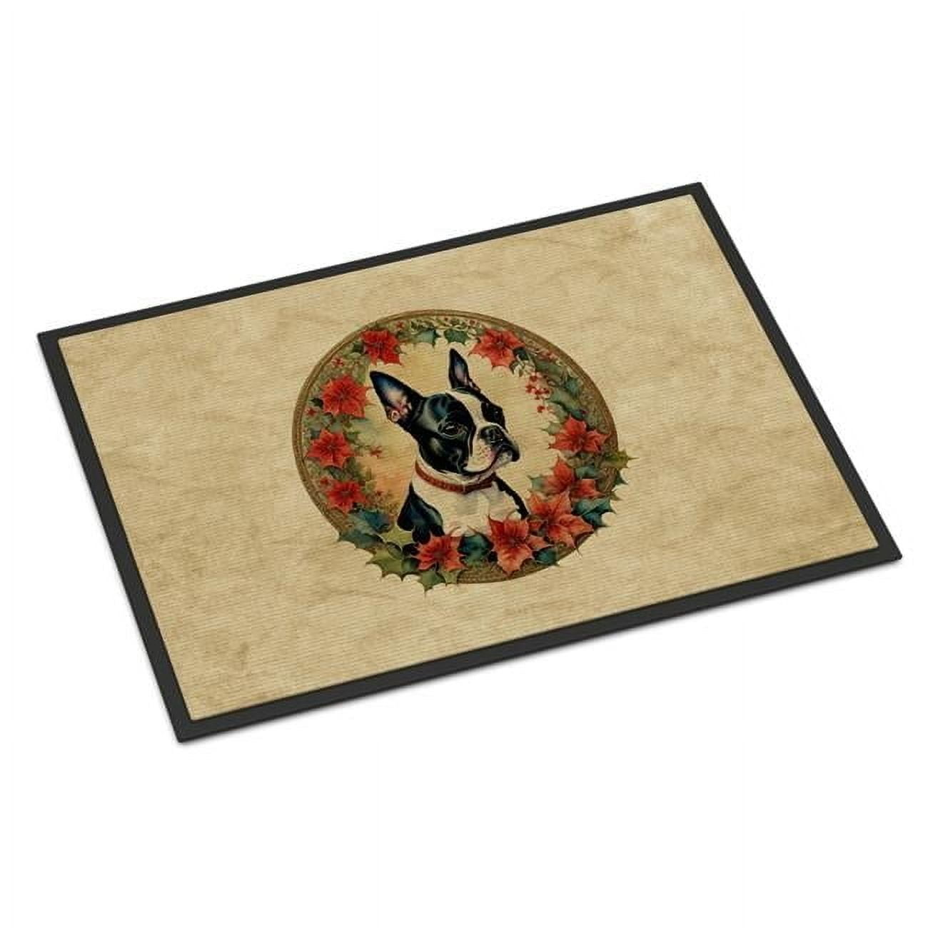 Carolines Treasures DAC2327MAT 18 x 27 in.  Boston Terrier Christmas Flowers Doormat