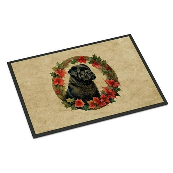 Carolines Treasures DAC2328MAT 18 x 27 in. Unisex Bouvier des Flandres Christmas Flowers Doormat