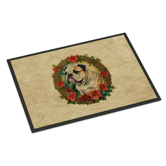 Carolines Treasures DAC2334MAT 18 x 27 in. Unisex English Bulldog Christmas Flowers Doormat