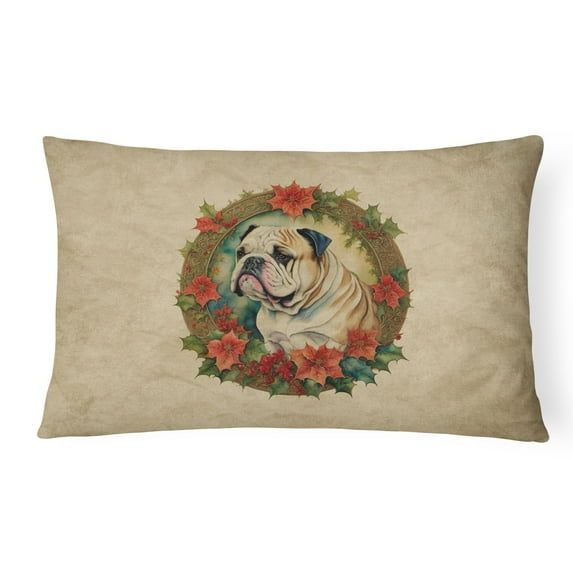 English Bulldog Christmas Flowers Throw Pillow 12 in x 16 in