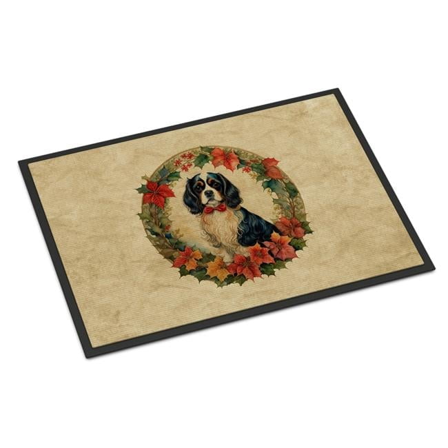 Carolines Treasures DAC2338MAT 18 x 27 in. Unisex Cavalier Spaniel Christmas Flowers Doormat