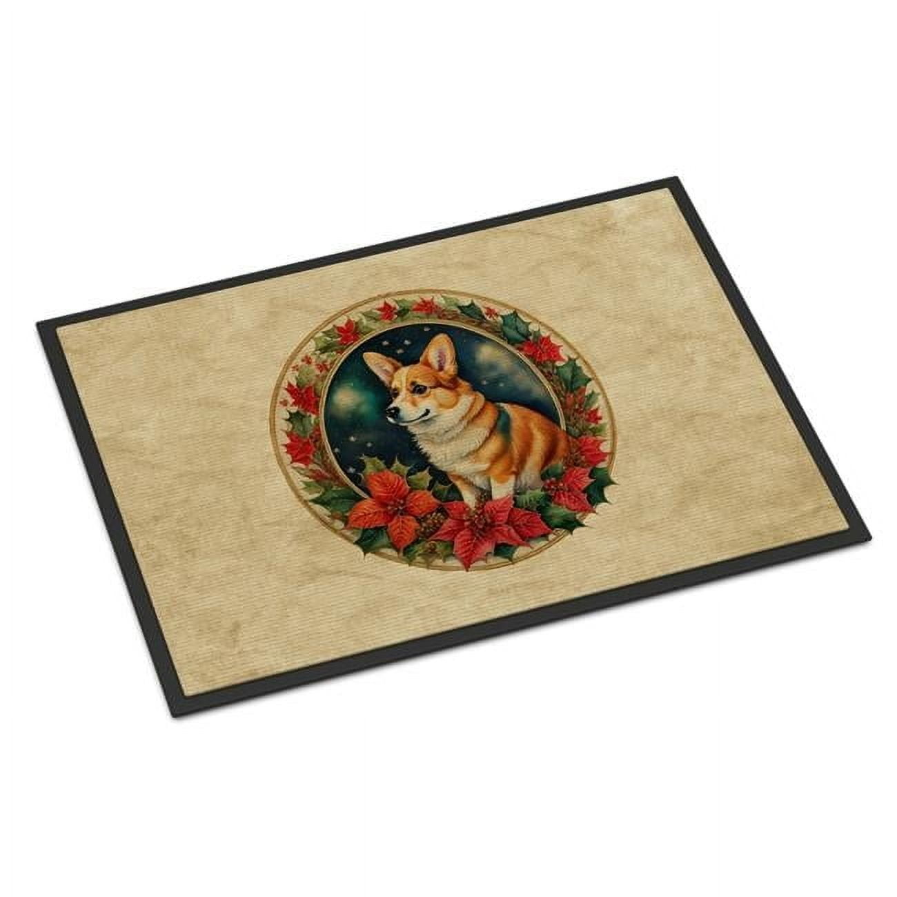 Carolines Treasures DAC2349MAT 18 x 27 in. Unisex Corgi Christmas Flowers Doormat