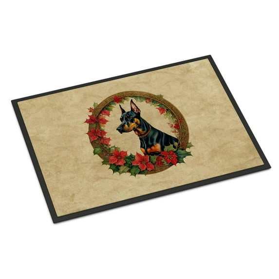 Carolines Treasures DAC2355JMAT 24 x 36 in. Unisex Doberman Pinscher Christmas Flowers Doormat