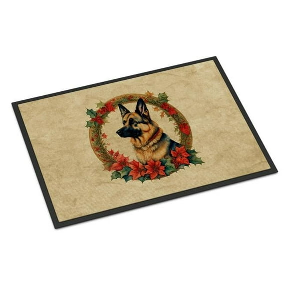 Carolines Treasures DAC2367MAT 18 x 27 in. Unisex German Shepherd Christmas Flowers Doormat