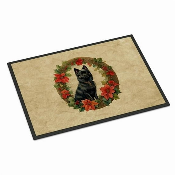 German Spitz Christmas Flowers Doormat 36 in x 24 in