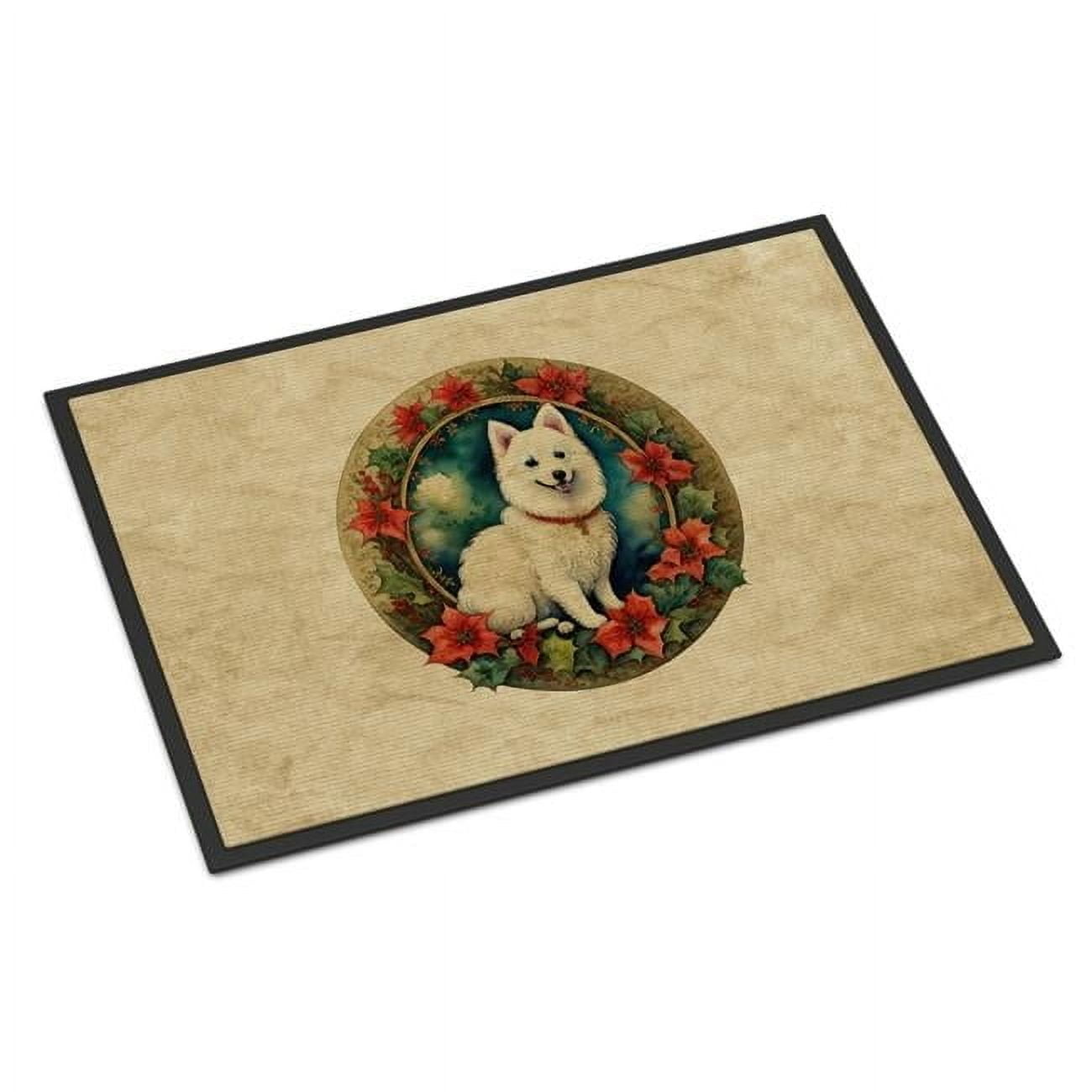 Carolines Treasures DAC2382MAT 18 x 27 in. Unisex Japanese Spitz Christmas Flowers Doormat