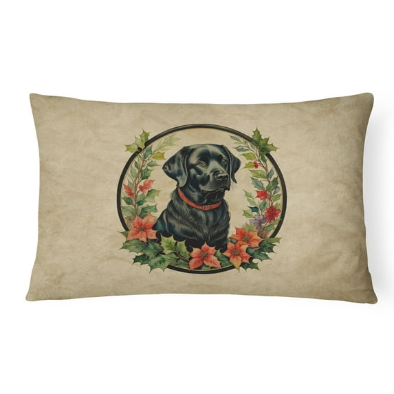 Carolines Treasures DAC2386PW1216 16 x 12 in. Unisex Labrador Retriever Christmas Flowers Polyester Fabric Throw Pillow