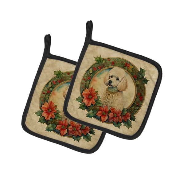 Carolines Treasures DAC2411PTHD 7.5 x 7.5 in. Unisex Poodle Christmas Flowers Pair of Pot Holders