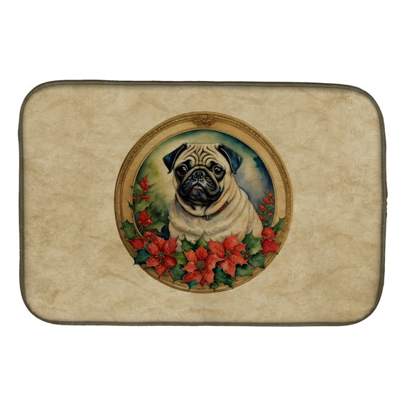 Pug Christmas Flowers Dish Drying Mat 14 in x 21 in