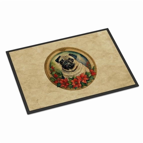 Carolines Treasures DAC2414MAT 18 x 27 in. Unisex Pug Christmas Flowers Doormat