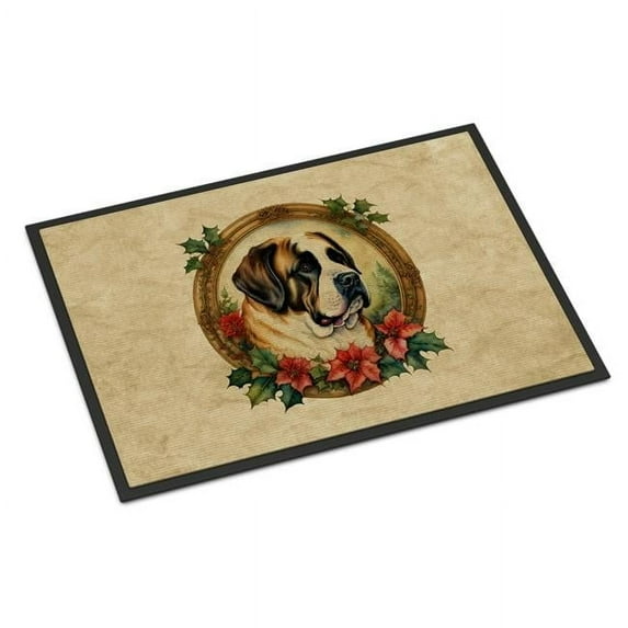 Carolines Treasures DAC2420MAT 18 x 27 in. Unisex Saint Bernard Christmas Flowers Doormat