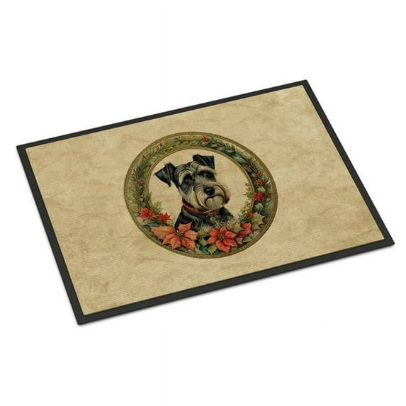 Schnauzer Christmas Flowers Doormat 36 in x 24 in