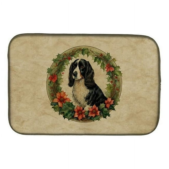 Carolines Treasures DAC2443DDM 21 x 14 in. Unisex Welsh Springer Spaniel Christmas Flowers Dish Drying Mat
