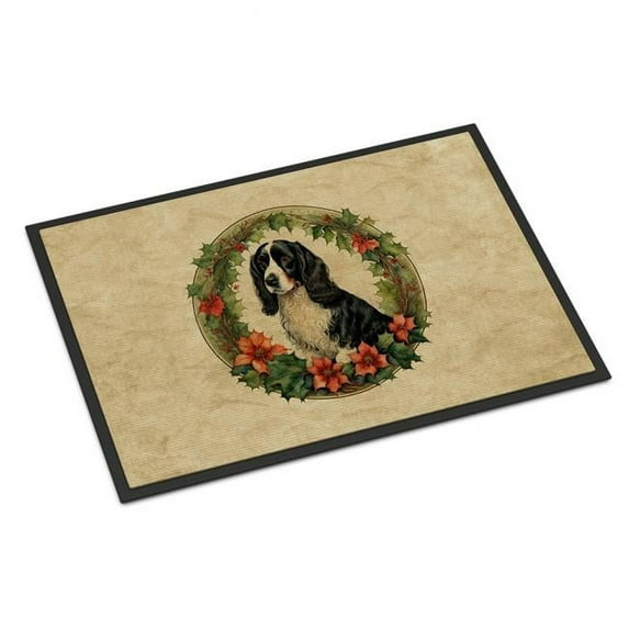 Carolines Treasures DAC2443JMAT 24 x 36 in. Unisex Welsh Springer Spaniel Christmas Flowers Doormat