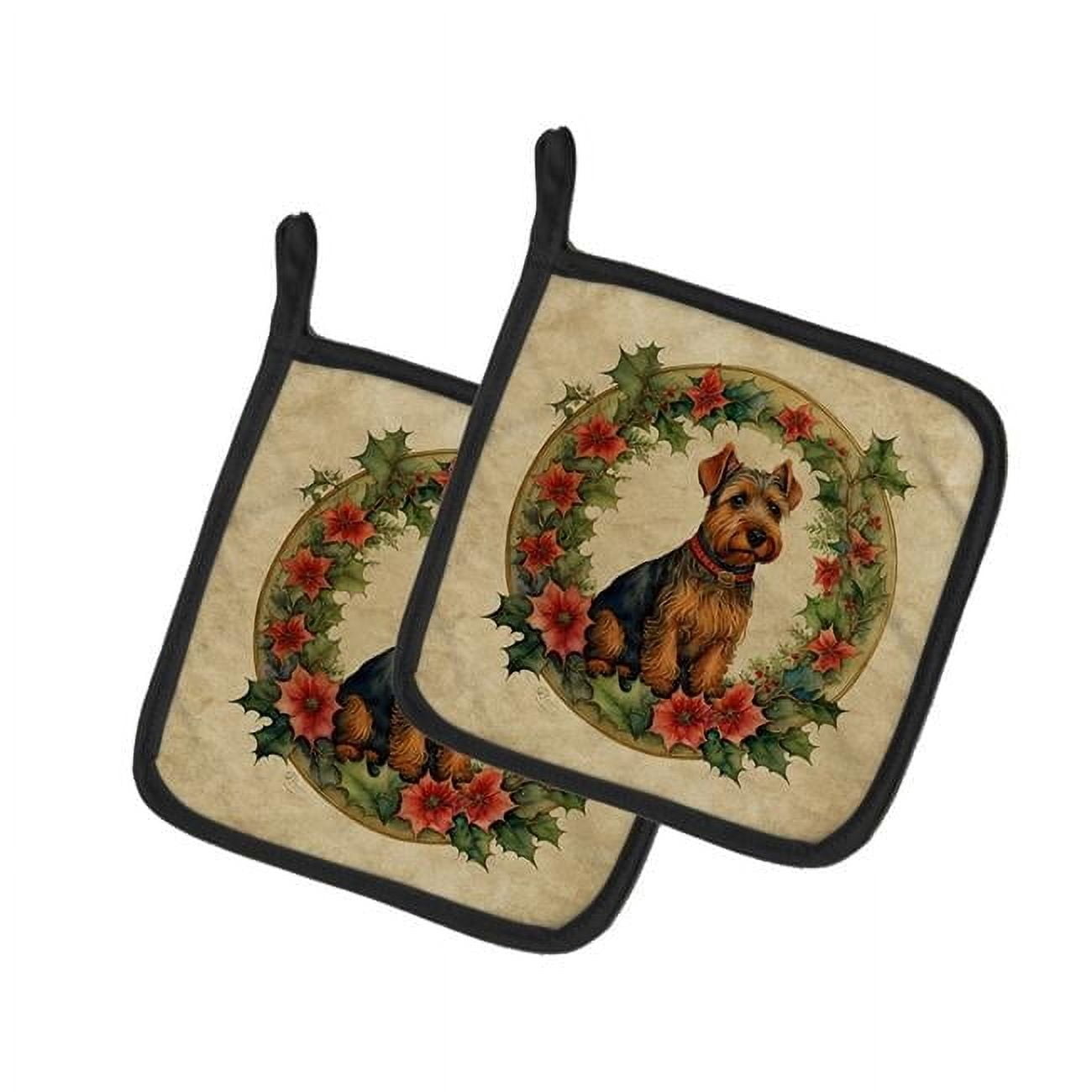 Carolines Treasures DAC2444PTHD 7.5 x 7.5 in. Unisex Welsh Terrier Christmas Flowers Pair of Pot Holders