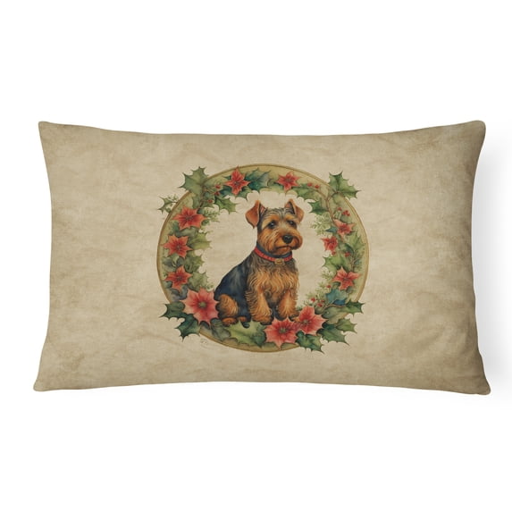 Welsh Terrier Christmas Flowers Throw Pillow 12 in x 16 in