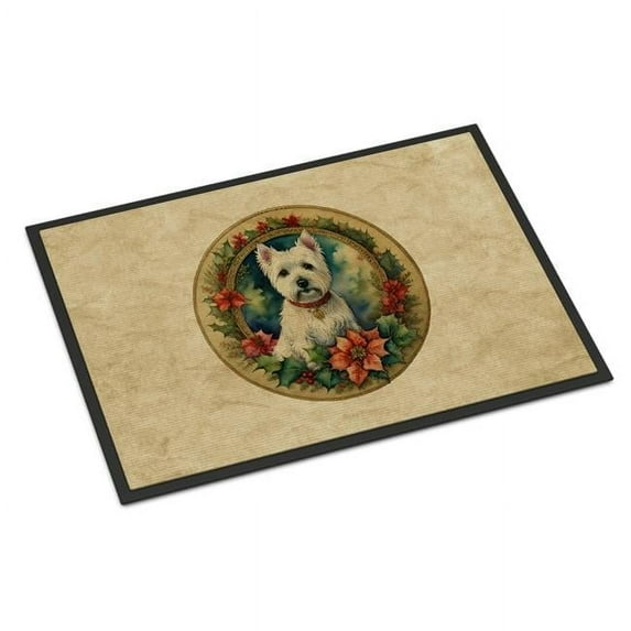Westie Christmas Flowers Doormat 27 in x 18 in