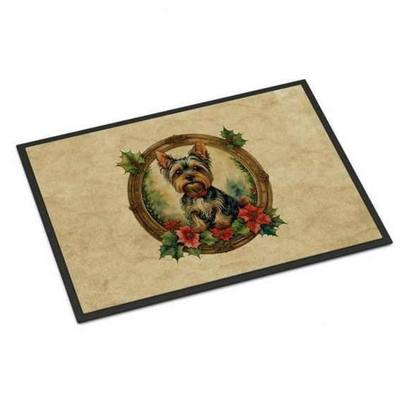 Yorkie Christmas Flowers Doormat 36 in x 24 in