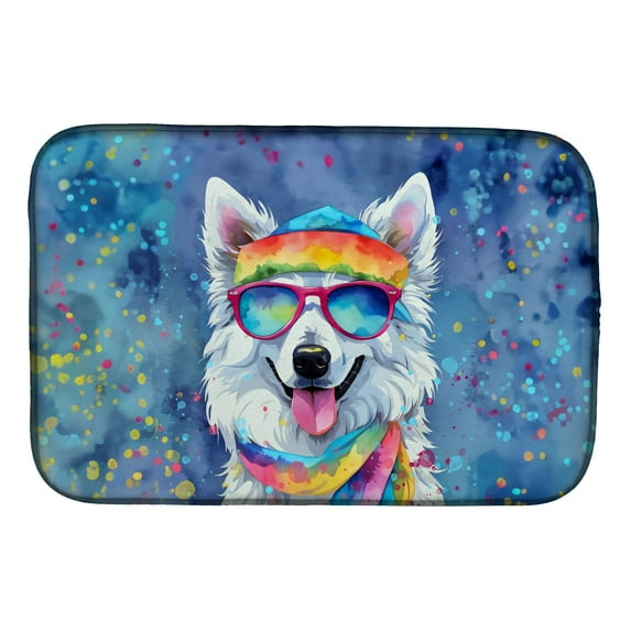American Eskimo Hippie Dawg Dish Drying Mat 14 in x 21 in