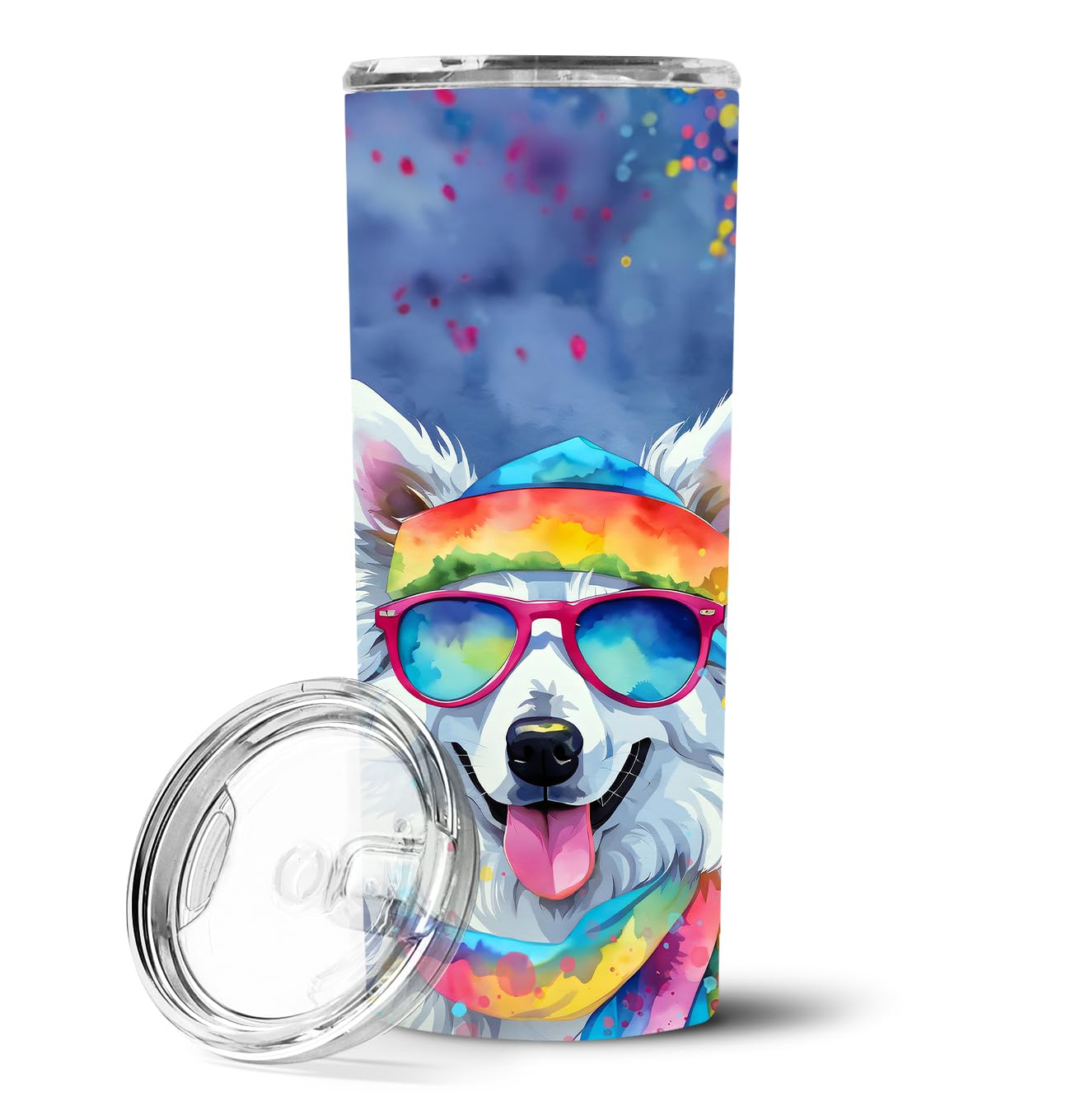 Carolines Treasures DAC2453TBL20 3 x 8.25 x 3 in. & 20 oz American Eskimo Hippie Dawg Stainless Steel Skinny Tumbler