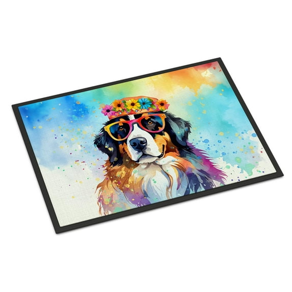 Caroline's Treasures DAC2461MAT Bernese Mountain Dog Hippie Dawg Doormat Front Door Mat Indoor Outdoor Rugs for Entryway, Non Slip Washable Low Pile, 18H X 27W
