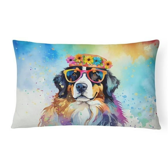 Bernese Mountain Dog Hippie Dawg Fabric Decorative Pillow 12 in x 16 in