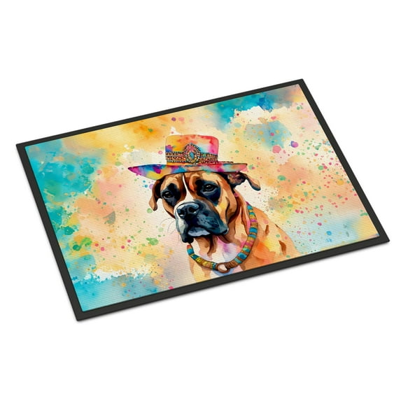 Carolines Treasures DAC2471JMAT 0.15 x 24 x 36 in. Boxer Hippie Dawg Indoor or Outdoor Mat