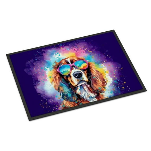 Carolines Treasures DAC2483MAT 0.15 x 18 x 27 in. Cavalier Spaniel Hippie Dawg Doormat