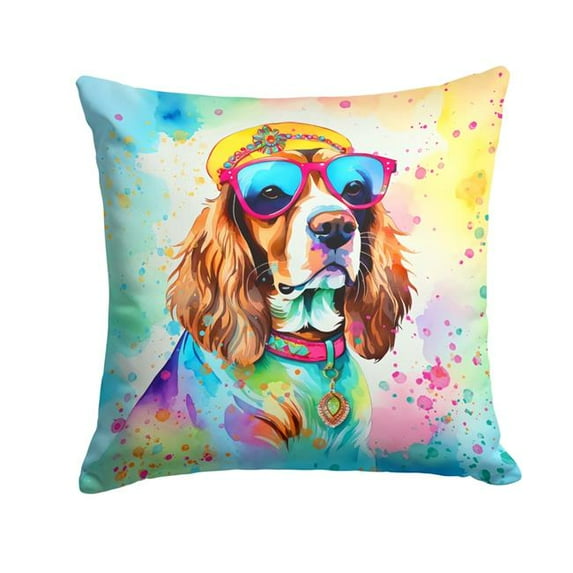 Carolines Treasures DAC2484PW1818 18 x 18 in. Unisex Cavalier Spaniel Hippie Dawg Fabric Decorative Pillow