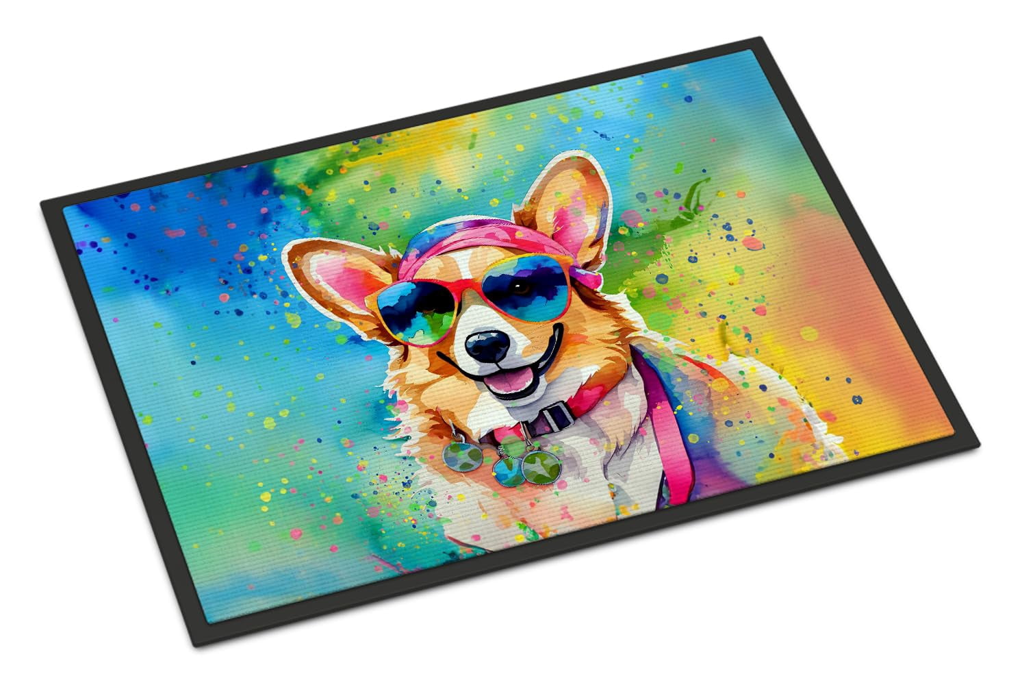 Carolines Treasures DAC2496JMAT 0.15 x 24 x 36 in. Corgi Hippie Dawg Indoor or Outdoor Mat