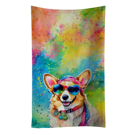 Corgi Hippie Dawg Kitchen Towel 15 in x 25 in